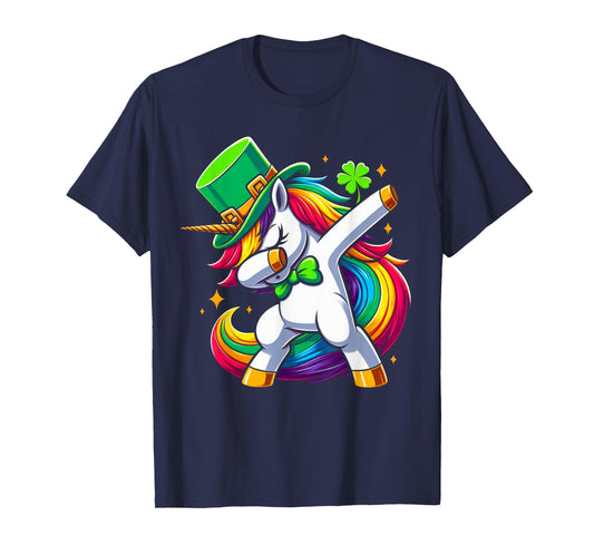 St Patricks Day Girls Dabbing Unicorn Leprechaun Lepricorn T-Shirt