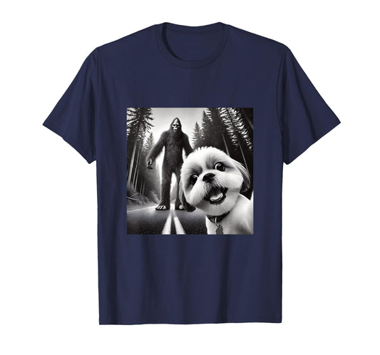 Shih tzu and Bigfoot Adventure in Forest T-Shirt