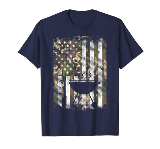 Camo US Flag Bbq Grill Vintage Grilling Smoking Patriotic T-Shirt