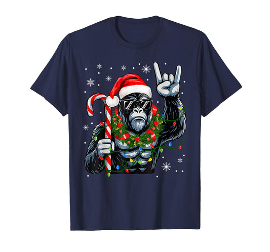 Funny Bigfoot Rock On Pajamas Pjs Christmas Xmas Men Boy T-Shirt