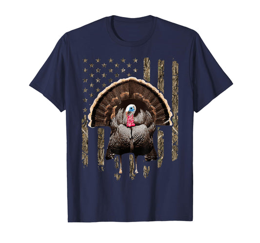 Turkey Hunting Graphic American Flag Tree Camouflage T-Shirt