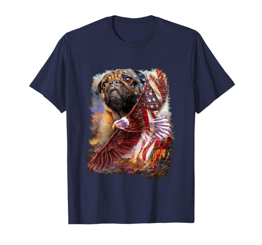Pug with bald eagle american flag T-Shirt