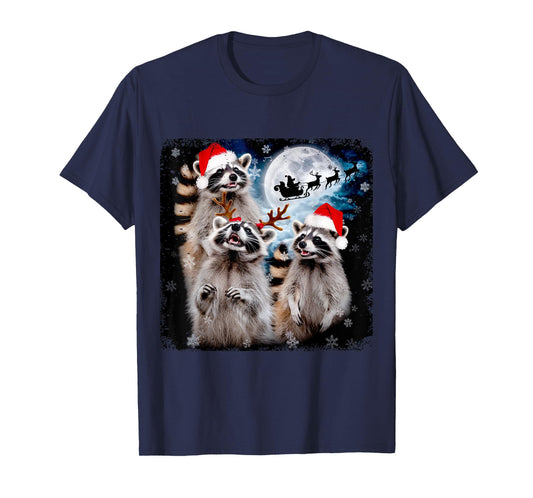 Funny Christmas Moon Howling Raccoon Xmas Men, Women, Kid T-Shirt
