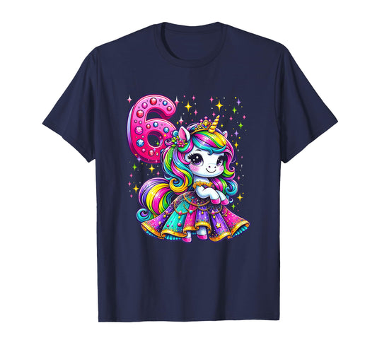 Unicorn Princess 6th Birthday 6 Year Old Party Girls Outfit T-Shirt
