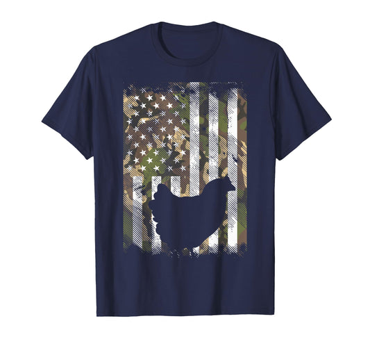 Camo Flag Chicken Vintage Farm Animal Patriotic Farmer Gift T-Shirt