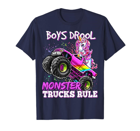 Boys Drool Monster Trucks Rule Unicorn Monster Truck Girl T-Shirt