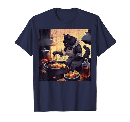 Black Cat Cooking Fried Chicken Men Women Girls Kids T-Shirt