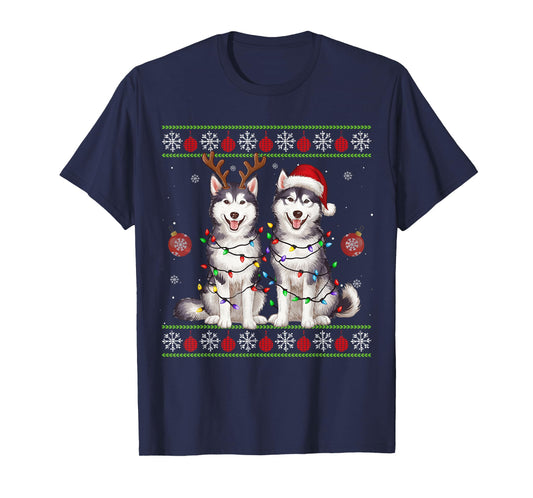 Siberian Husky Christmas Santa Reindeer Christmas Sweater T-Shirt