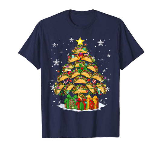 Funny Tacos Christmas Tree Lights Mexican Food Lover Xmas T-Shirt