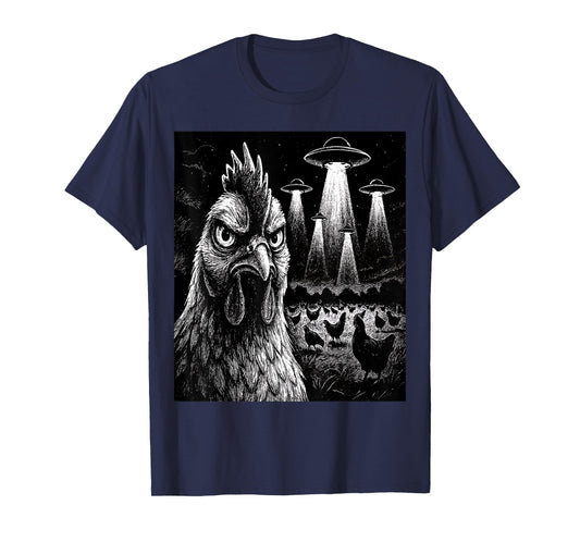Funny Chicken Rooster Selfie Chicken with Weird Aliens T-Shirt