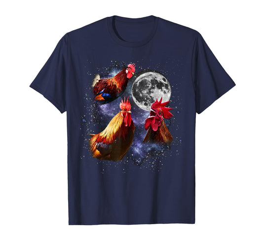 Vintage Three Roosters Howling at the Moon Funny Farm Animal T-Shirt