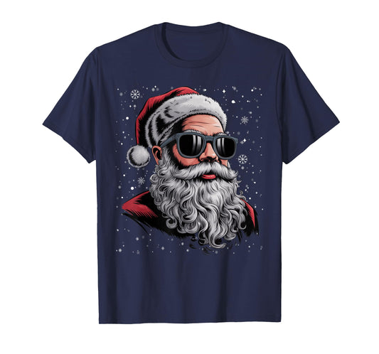 Cool Santa Face Beard & Glasses Christmas Funny Men Boys T-Shirt