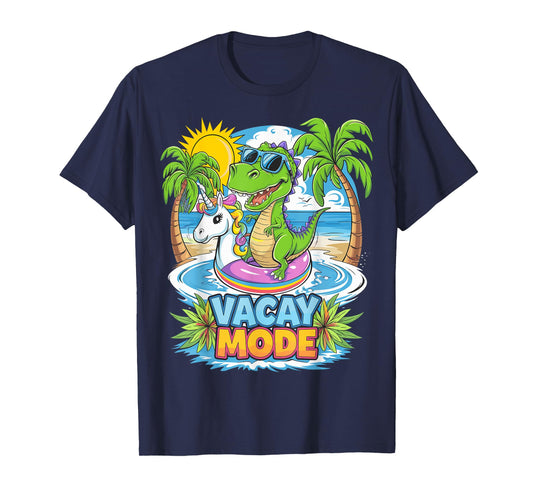 Vacay Mode Dinosaur with Unicorn Floatie Funny Tee T-Shirt