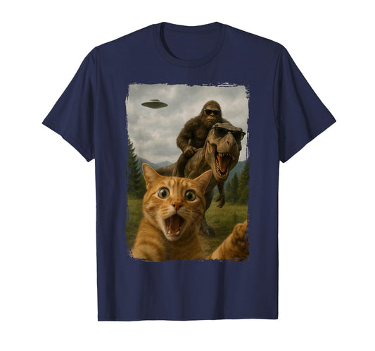 Cat T-Rex Bigfoot Ufo Selfie T-Shirt
