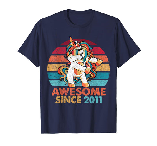 11th Birthday T-Shirt Awesome Since 2011 Unicorn Flossing T-Shirt