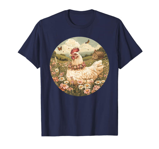 Cute Cottagecore Aesthetic Floral Chicken Flowers T-Shirt