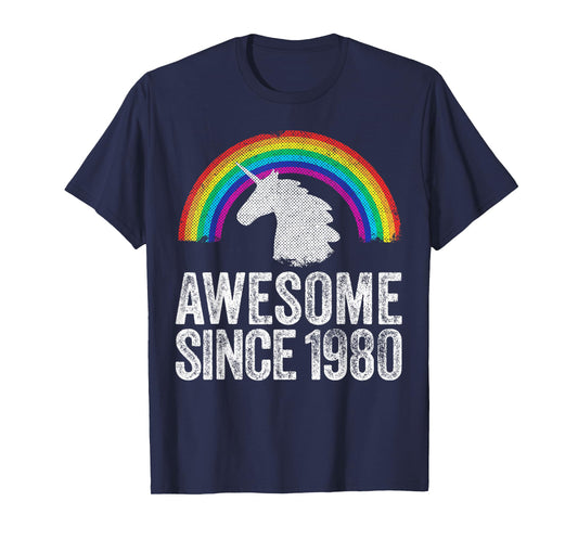 1980 43rd Birthday Gift Unicorn Rainbow 43 Years Old Women T-Shirt