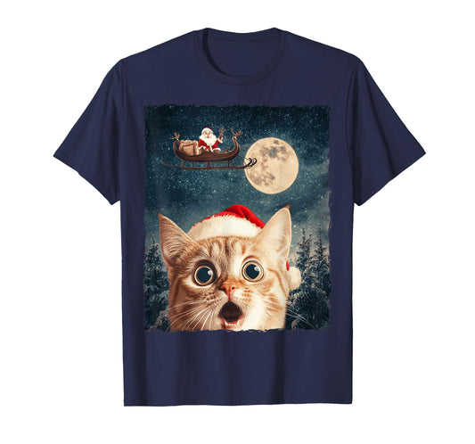 Funny Cat Selfie Santa Moon Xmas Christmas T-Shirt