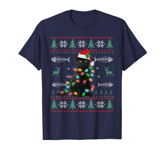 Black Cat Ugly Christmas Sweater Xmas Kitten For Adults Kids T-Shirt