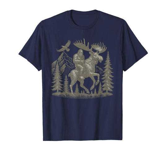 Bigfoot Riding Moose Mountain Adventure T-Shirt
