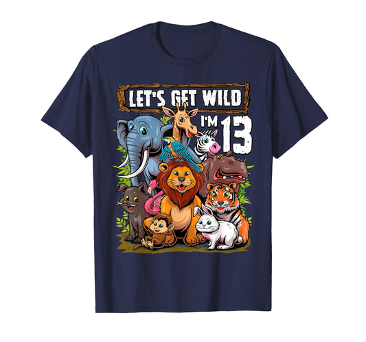 13 Year Old Zoo Birthday Safari Jungle Animals 13th Birthday T-Shirt