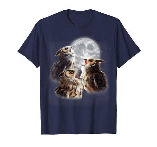 3 Owls Howling At The Moon Funny Night Owl Lover Birdwatcher T-Shirt