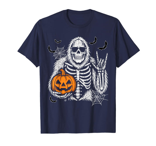 Spooky Bigfoot Jack O lantern Skeleton Halloween Boys Mens T-Shirt