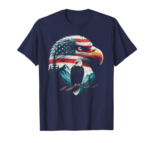 Bald Eagle American Flag For 4th Of July Red White Blue Women Kids Men T-Shirt
