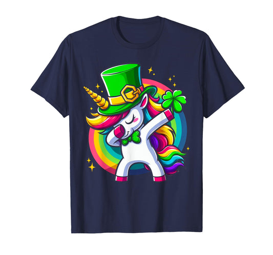 St Patricks Day Girls Dabbing Unicorn Leprechaun Lepricorn T-Shirt