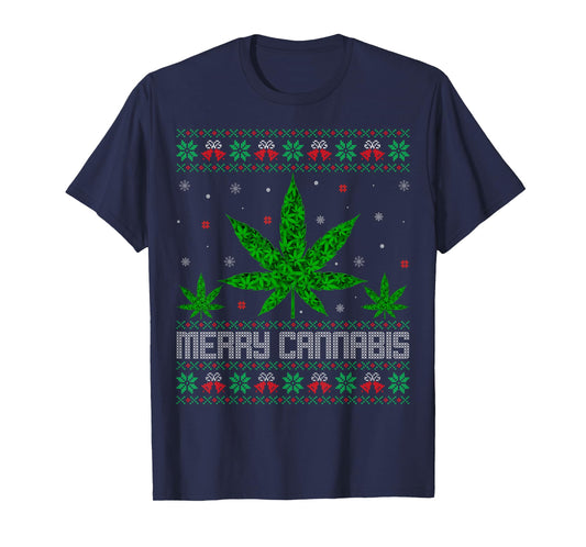 Marijuana Leaf Ugly Sweater Cannabis Weed Stoner Christmas T-Shirt
