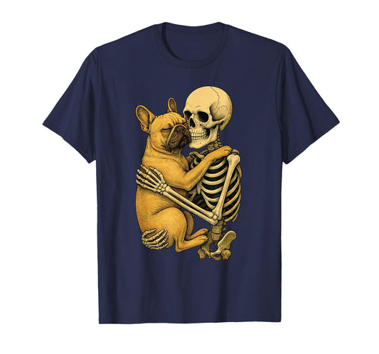 Skeleton Hugging French Bulldog T-Shirt