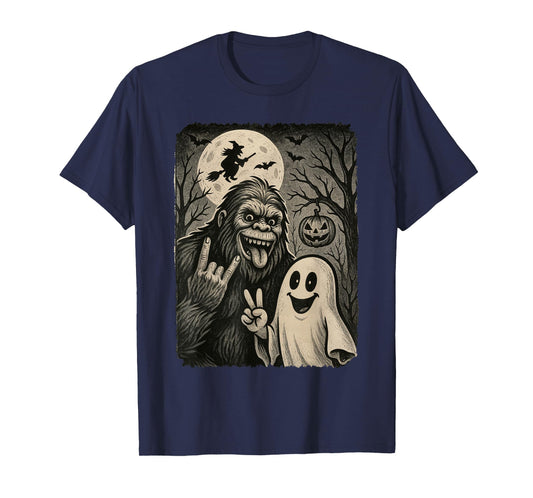 Funny Bigfoot Selfie with Boo Halloween Costume Mens Women T-Shirt