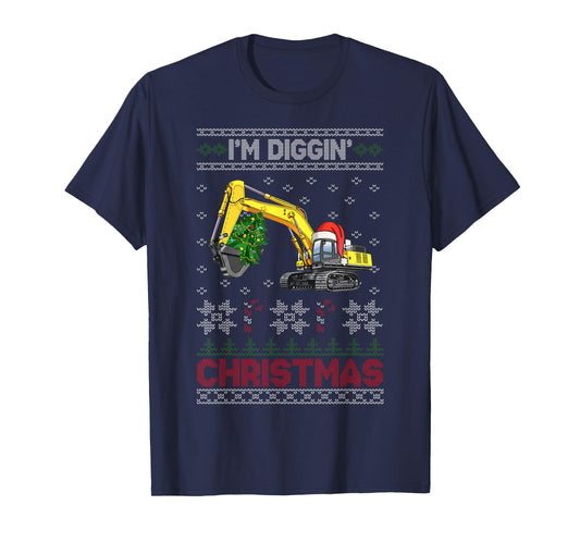 Kids Toddler Boy Diggin Christmas Tree Excavator T-Shirt