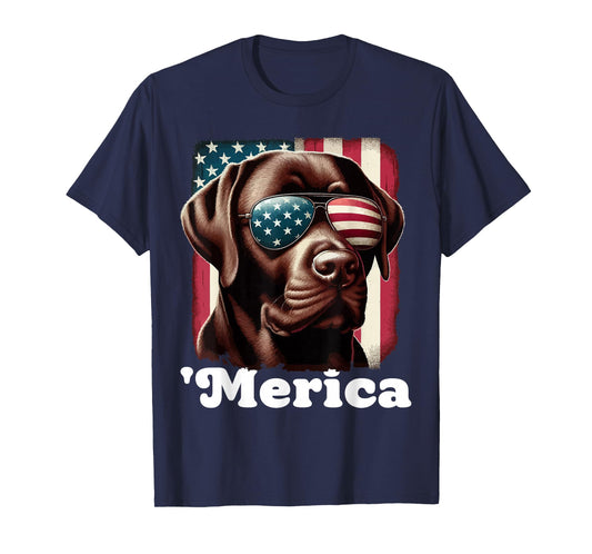 Merica Chocolate Lab Flag USA Patriotic 4th of July Labrador T-Shirt