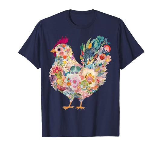 Ladies Chicken Lover - Cottagecore Chicken With Wildflowers T-Shirt