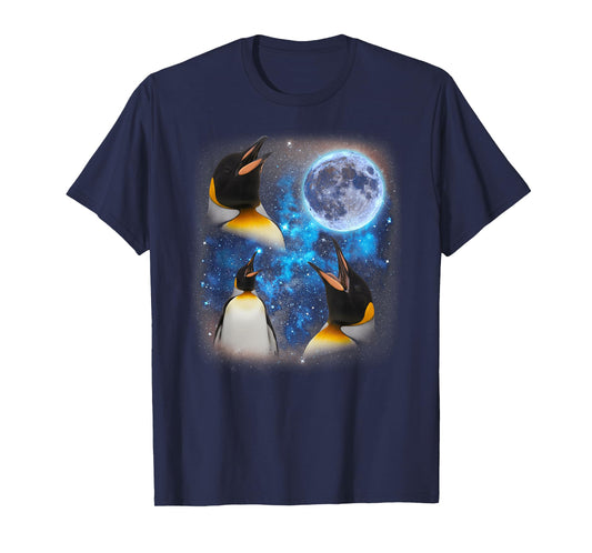 Three Penguins Howling at The Moon Weird Meme Penguin T-Shirt