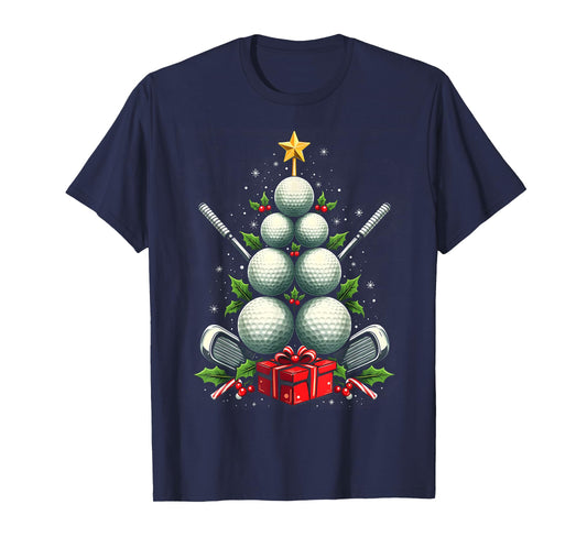 Funny Golf Ball Christmas Tree Santa Hat Xmas Tee Men Women T-Shirt