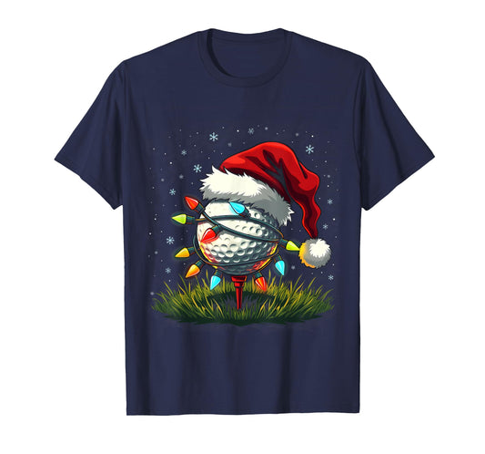 Funny Golf Ball Christmas Tree Santa Hat Xmas Tee Men Women T-Shirt