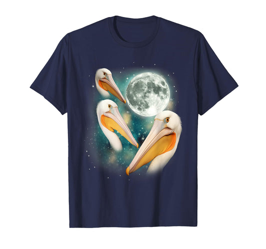 3 Pelican Moon | Three Pelicans 3 Moon Ocean Wildlife Bird T-Shirt