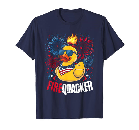4th of July Duck Firequacker Patriotic Fourth of July Funny T-Shirt for Women Kids Men