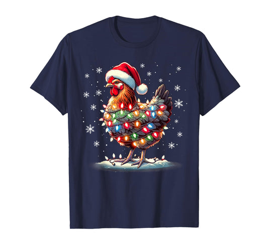 Chicken Santa Christmas Light Funny Xmas Chicken Pajamas T-Shirt