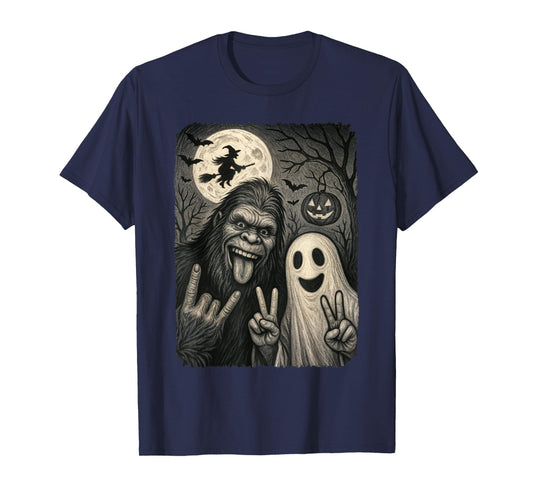 Funny Bigfoot Selfie with Boo Halloween Costume Mens Women T-Shirt