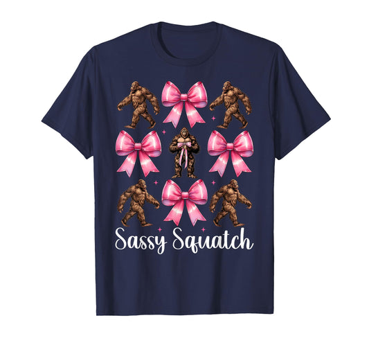 Sassy Squatch Funny Bigfoot Sasquatch Girl Mom Coquette Bow T-Shirt