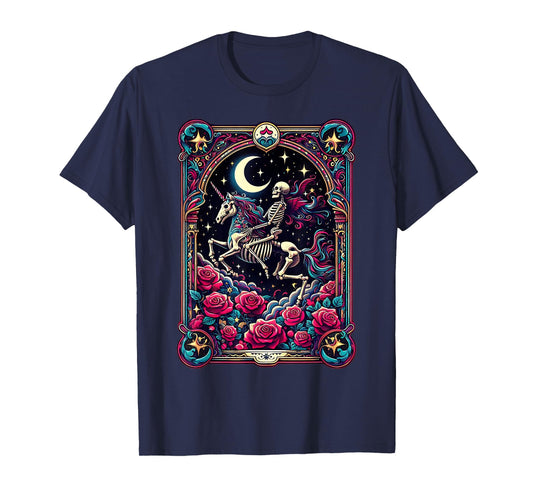 Tarot Card Skeleton Colorful Floral Unicorn Halloween T-Shirt