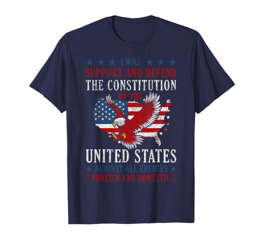 Support & Defend The Constitution US Flag Eagle 4th of July T-Shirt for Women Men