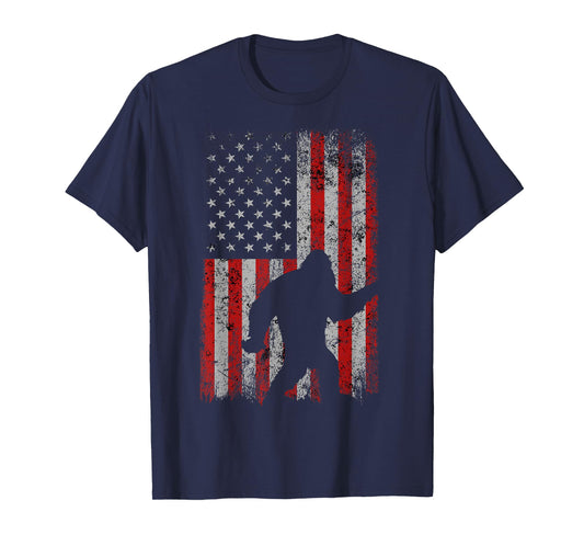 Patriotic AMERICAN FLAG Sasquatch Lover Gift Bigfoot Vintage Women Kids Men T-Shirt