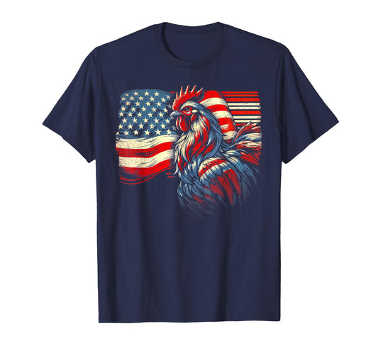 Chicken 4th Of July Flag American Patriot USA Farm Chicken Women Kids Men T-Shirt