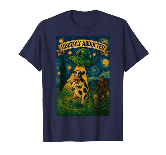 Alien Cow Abduction Bigfoot UFO Van Gogh T-Shirt