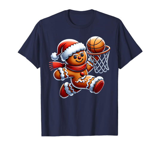 Gingerbread Man Playing Basketball Christmas Xmas Kids T-Shirt