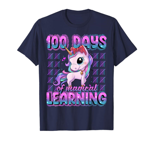 100 Magical Day of School Unicorn Shirts 100 Days Smarter Unisex-Kids T-Shirt Black Small